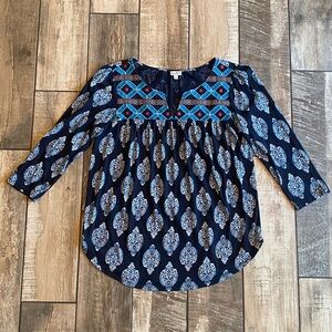 Chip & Pepper Navy and Blue Patterned Blouse
